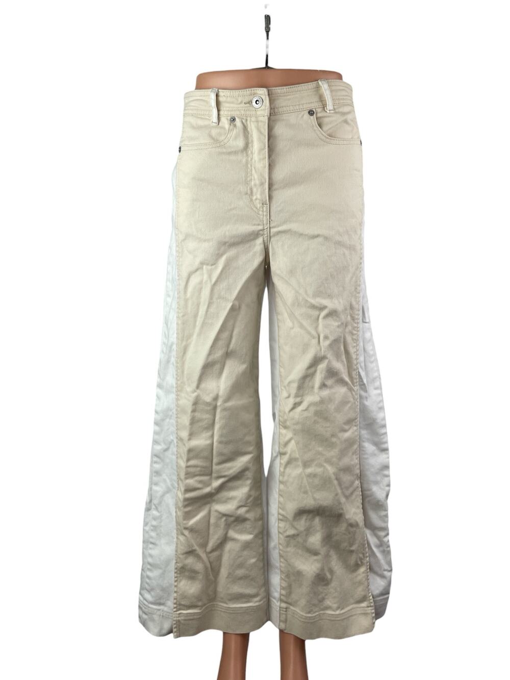Something Navy Women's Beige White Colorblock Wide Leg Trousers Pants Size S